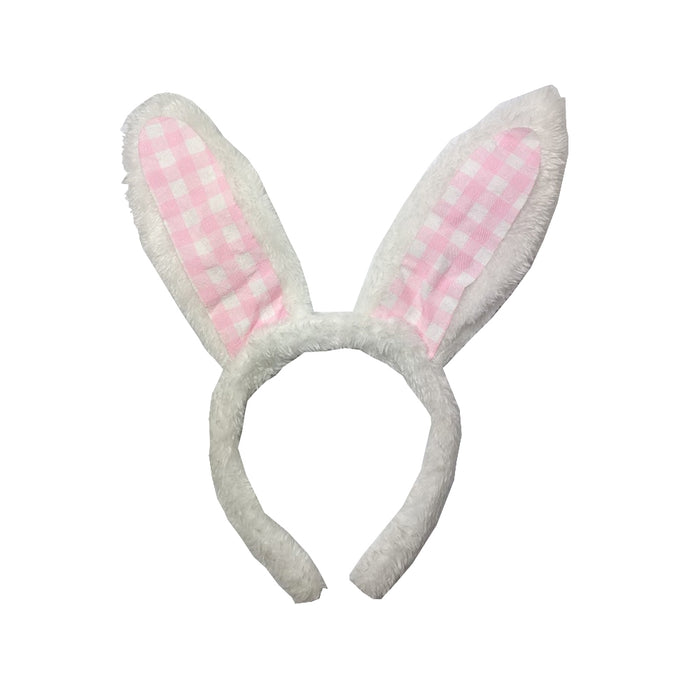 Pink Check Bunny Ears Headband