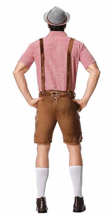 Oktoberfest German Outfit Brown Lederhosen Shorts with Pockets & Shirt