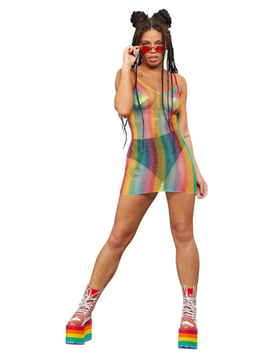 Fever Rainbow Fishnet Dress Costume - Buy Online Only