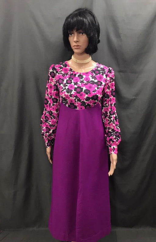60-70s Ladies - Pink and Purple Floral Top Dress - Hire - The Costume Company | Fancy Dress Costumes Hire and Purchase Brisbane and Australia