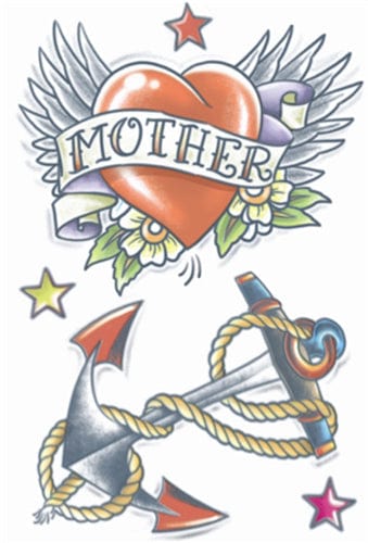 Heart with Anchor Mother Vintage Tattoo - The Costume Company | Fancy Dress Costumes Hire and Purchase Brisbane and Australia