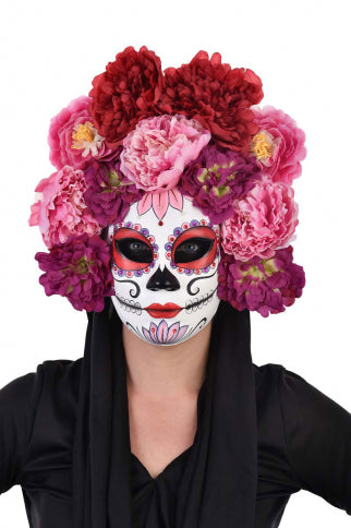 Day of the Dead Pink Floral Face Mask | Buy Online - The Costume Company | Australian & Family Owned 