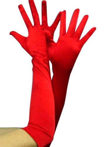 Red Satin Stretch Long Gloves