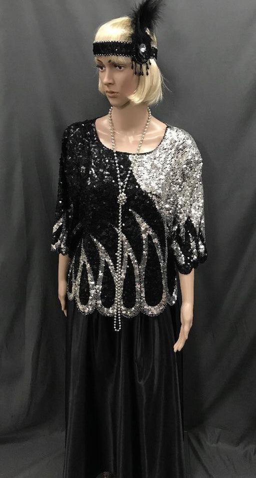 Roaring 20's Sequin Top of Black and Silver with Long Skirt - Hire - The Costume Company | Fancy Dress Costumes Hire and Purchase Brisbane and Australia