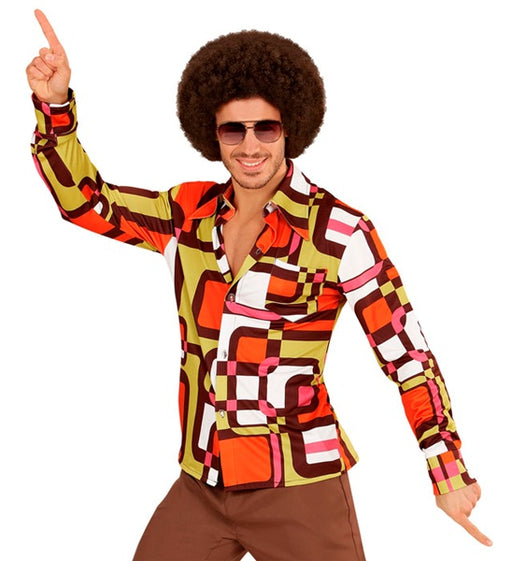 70s Groovy Disco Shirt – Retro "Tubes" Pattern | Men's Costume Top