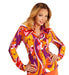 70s Groovy Orchid Disco Shirt – Retro Floral Swirl | Women's Costume Top