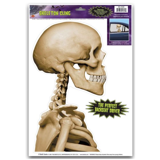 Skeleton Car Window Cling | Halloween Backseat Driver Décor