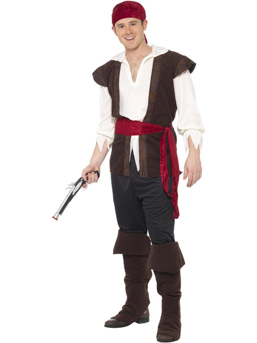 Brown Pirate Costume | Men’s Pirate Set with Headscarf & Bootcovers