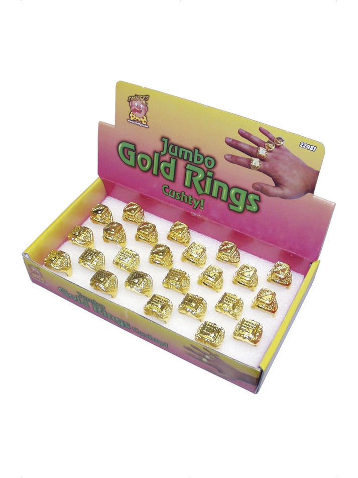 Gold Costume Ring | Jumbo Bling Ring for Parties | 80s Hip Hop Style