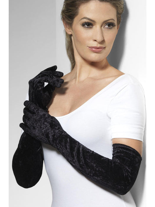 Black Velveteen Long Gloves - Buy Online Only