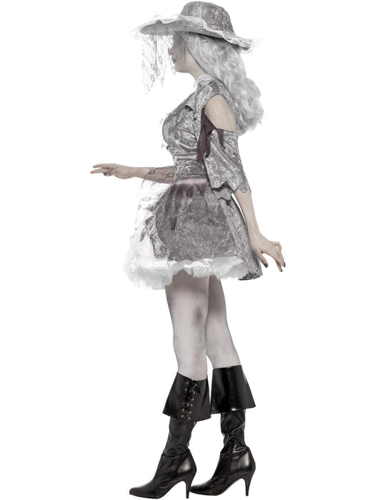 Ghost Pirate Costume | Women’s Grey Dress & Hat | Halloween 1980s Look