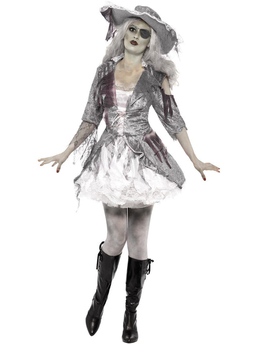 Ghost Pirate Costume | Women’s Grey Dress & Hat | Halloween 1980s Look