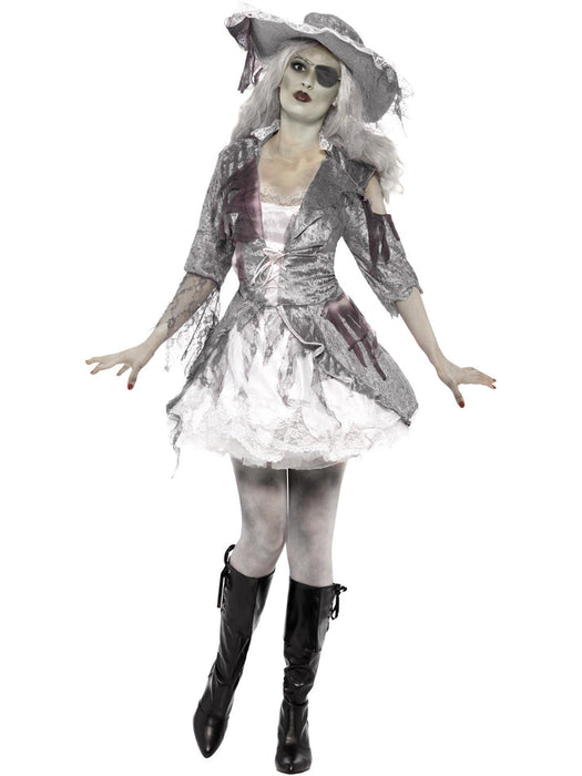 Ghost Pirate Costume | Women’s Grey Dress & Hat | Halloween 1980s Look