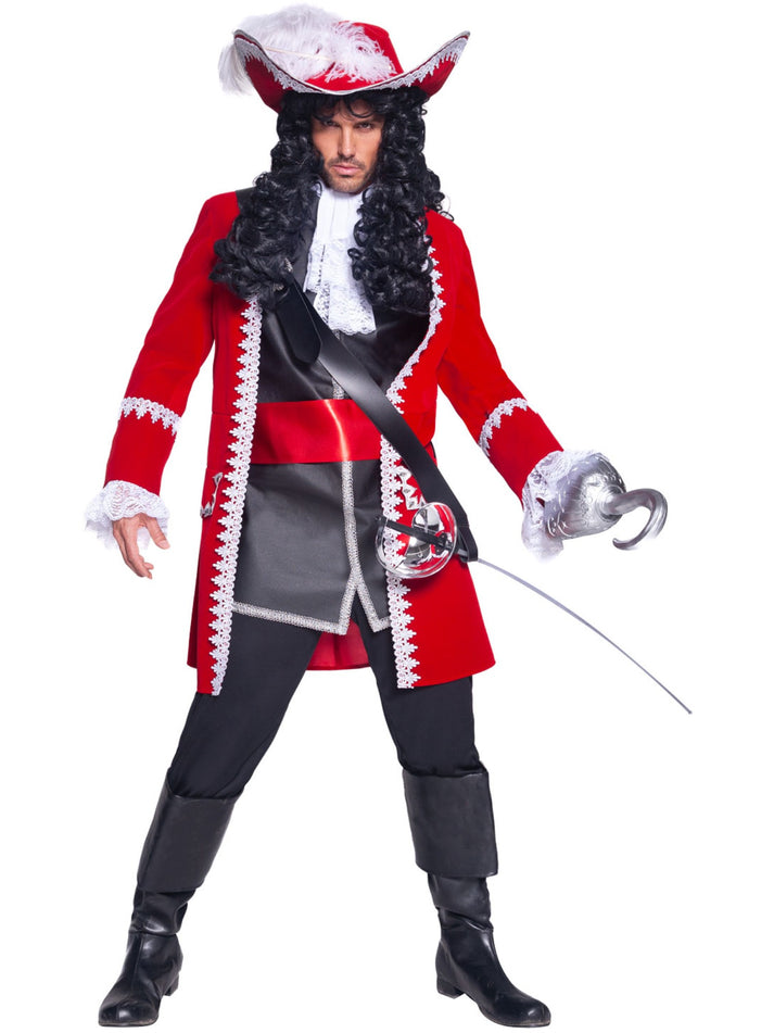 Deluxe Pirate Captain Costume | Red Men’s Pirate Outfit | Captain Hook