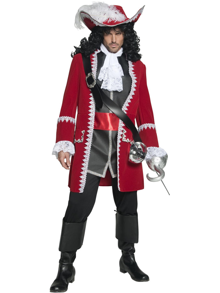 Deluxe Pirate Captain Costume | Red Men’s Pirate Outfit | Captain Hook
