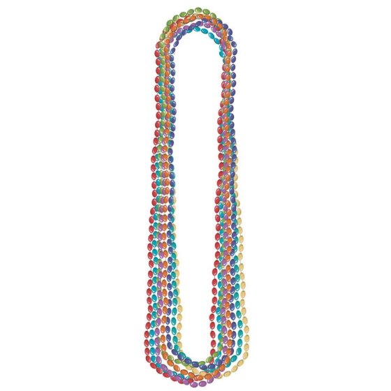 Rainbow Metallic Bead Necklace – 76cm, Plastic (Adult Use)