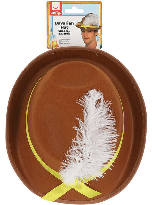 Bavarian Hat | Brown Oktoberfest Hat with Feather Accessory