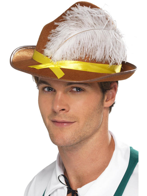 Bavarian Hat | Brown Oktoberfest Hat with Feather Accessory