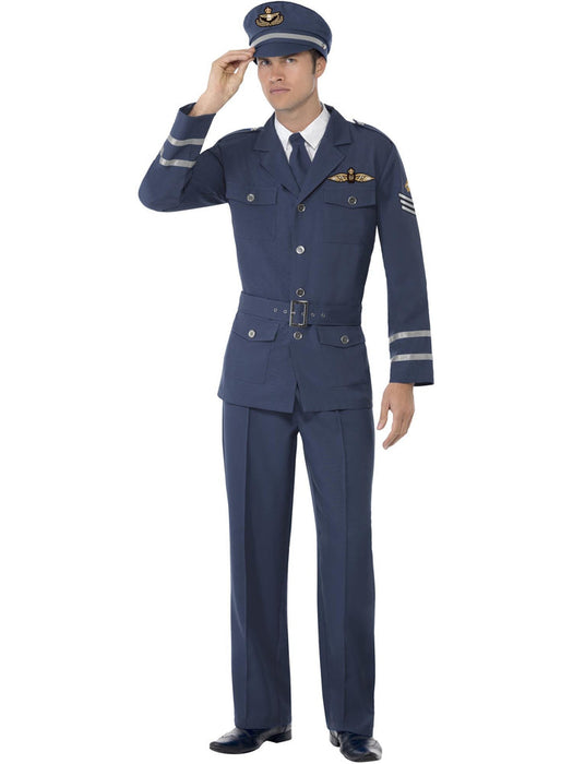 WW2 Air Force Captain Costume | Blue Pilot Uniform Set | 1940s Fancy Dress