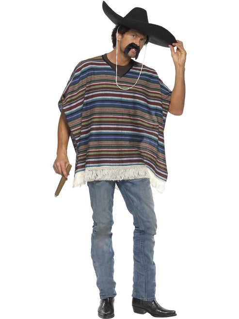 Authentic-Looking Poncho | Blue Striped Costume Accessory