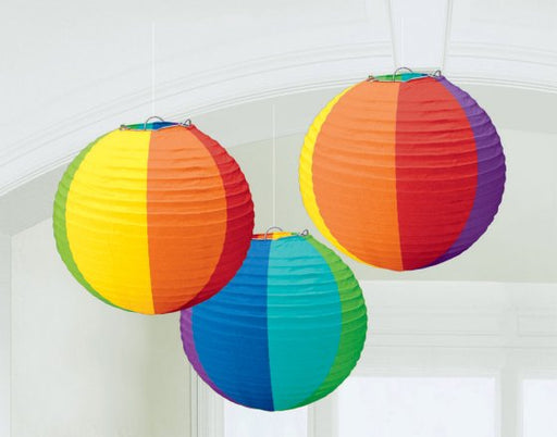 Rainbow Round Paper Lanterns | 24cm Party Hanging Decor