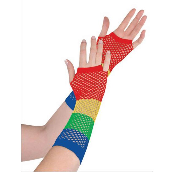 Rainbow Fishnet Gloves – Long | 1 Pair | Adult Novelty Wear