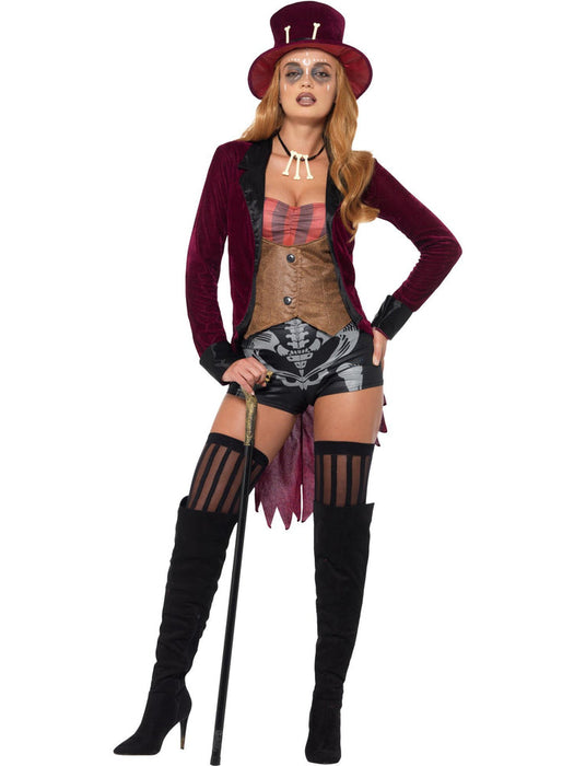 Voodoo Costume | Skeleton Print Shorts & Top Hat | Women’s Halloween