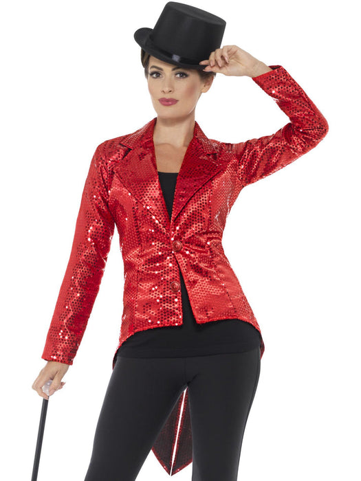 Red Sequin Tailcoat Jacket | Ladies Ringmaster Costume | Bold & Fiery