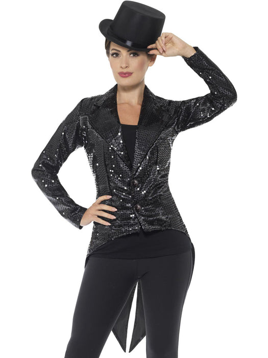 Black Sequin Tailcoat Jacket | Ladies Cabaret Costume | Glam & Sleek