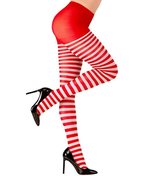 Red & White Striped Pantyhose Tights 70 DEN