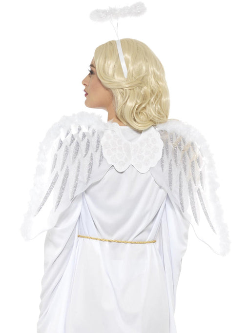 White Angel Costume Set | Glitter Wings & Halo 70x45cm Dress Up