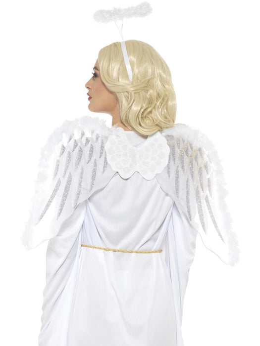 White Angel Costume Set | Glitter Wings & Halo 70x45cm Dress Up