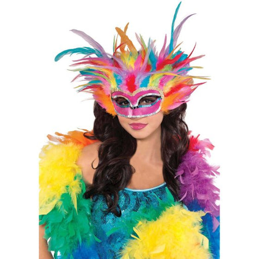 Rainbow Feather Mask | Colourful Mardi Gras & Party Costume Mask
