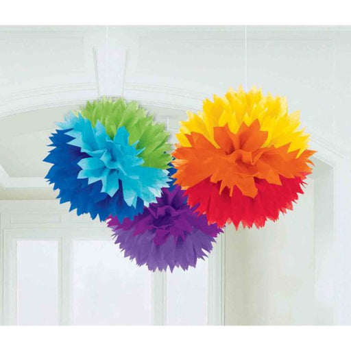 Rainbow Fluffy Tissue Decorations 3 Pack | 40cm Hanging Decor