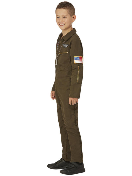 Top Gun Maverick Kids Aviator Costume | Green Flight Jumpsuit