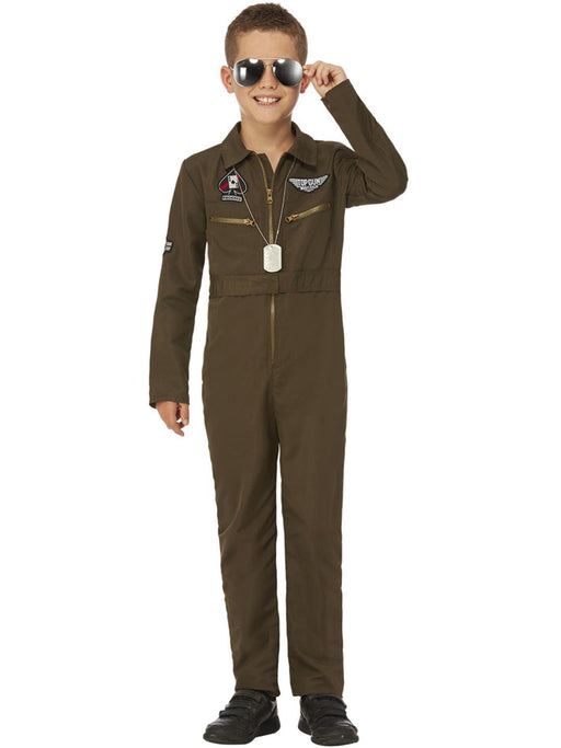 Top Gun Maverick Kids Aviator Costume | Green Flight Jumpsuit