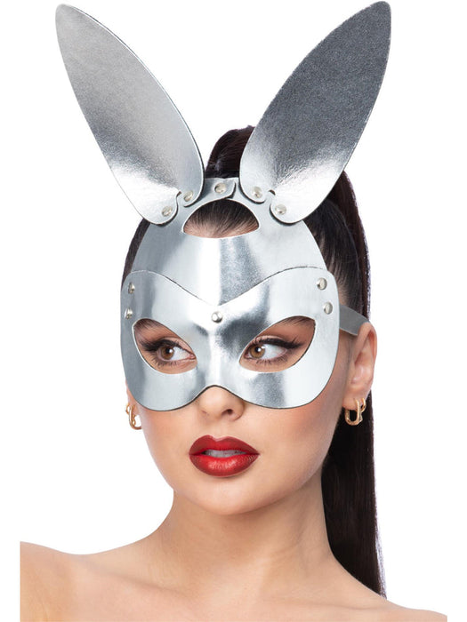 Silver Leather Rabbit Mask | Metallic Bunny Masquerade Mask