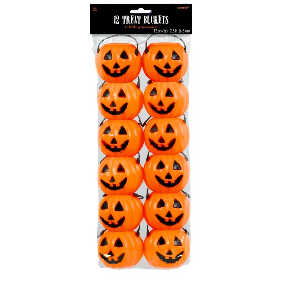 Pumpkin Treat Pails 6cm | Mini Halloween Candy Buckets 12 Pack