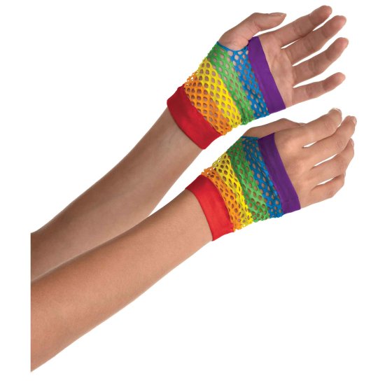 Rainbow Fishnet Gloves – Short Style, 1 Pair (Adult Use)