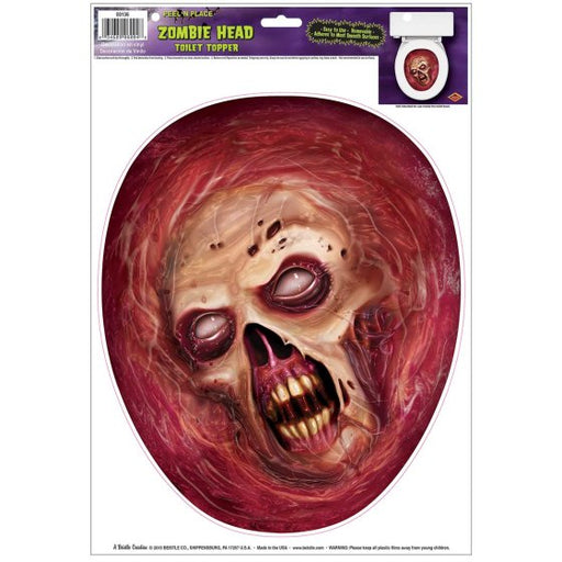 Zombie Head Toilet Topper Peel 'N Place | Scary Halloween Bathroom Decor