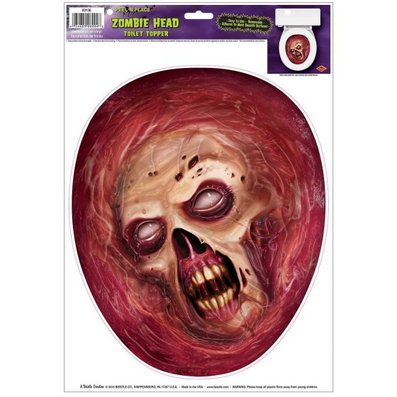 Zombie Head Toilet Topper Peel 'N Place | Scary Halloween Bathroom Decor