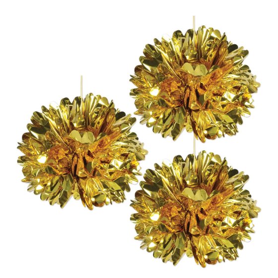 Gold Metallic Fluff Balls 3 pack - Buy Online Only