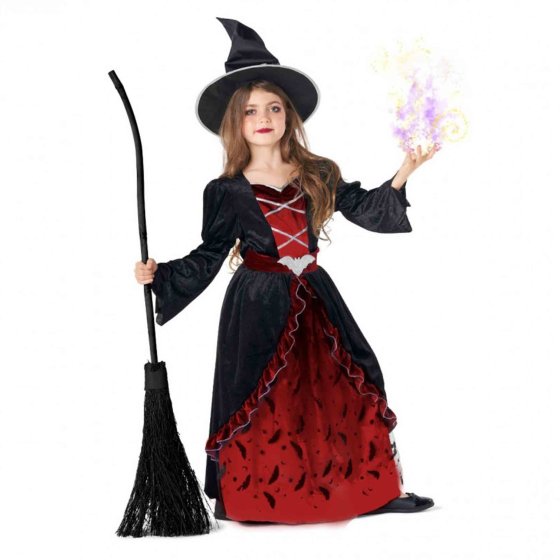 Witch Costume for Girls | Red Bat Halloween Dress & Hat