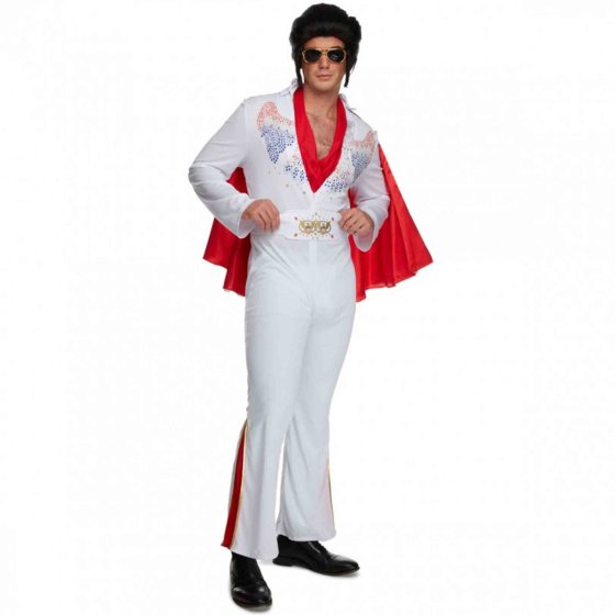 The King Elvis Costume | Men's White Jumpsuit with Cape