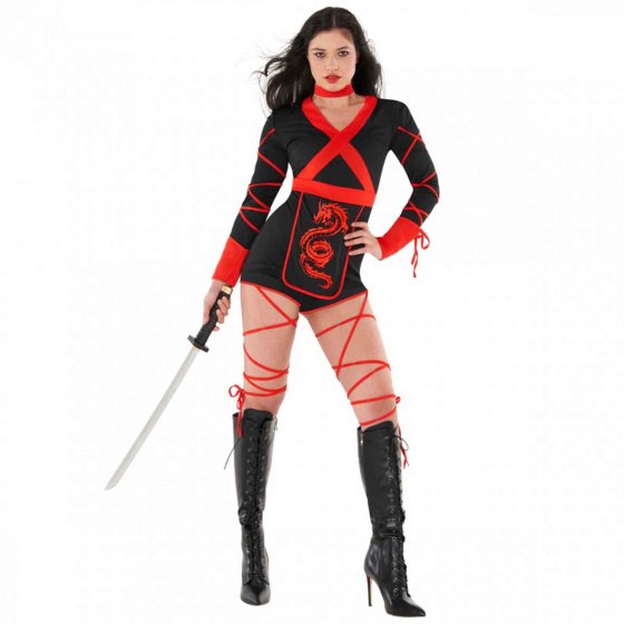 Women's Ninja Costume | Sexy Red & Black Playsuit