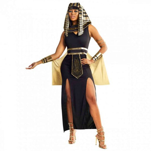 Women's Pharaoh Queen Costume | Egyptian Dress with Headpiece & Cape