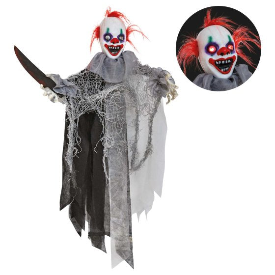 Animatronic Hanging Shaking Clown with Knife - Buy Online Only