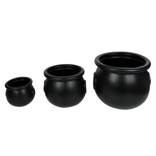 Halloween Cauldron Set | Black Plastic Witch Cauldron 3 Pack