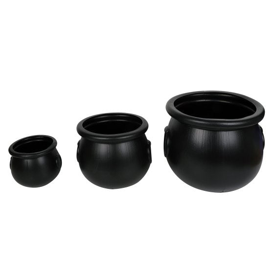 Halloween Cauldron Set | Black Plastic Witch Cauldron 3 Pack
