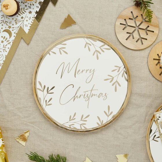 Festive Folklore Additions Gold Merry Christmas 23cm Paper Plates - 8 pack - Buy Online Only